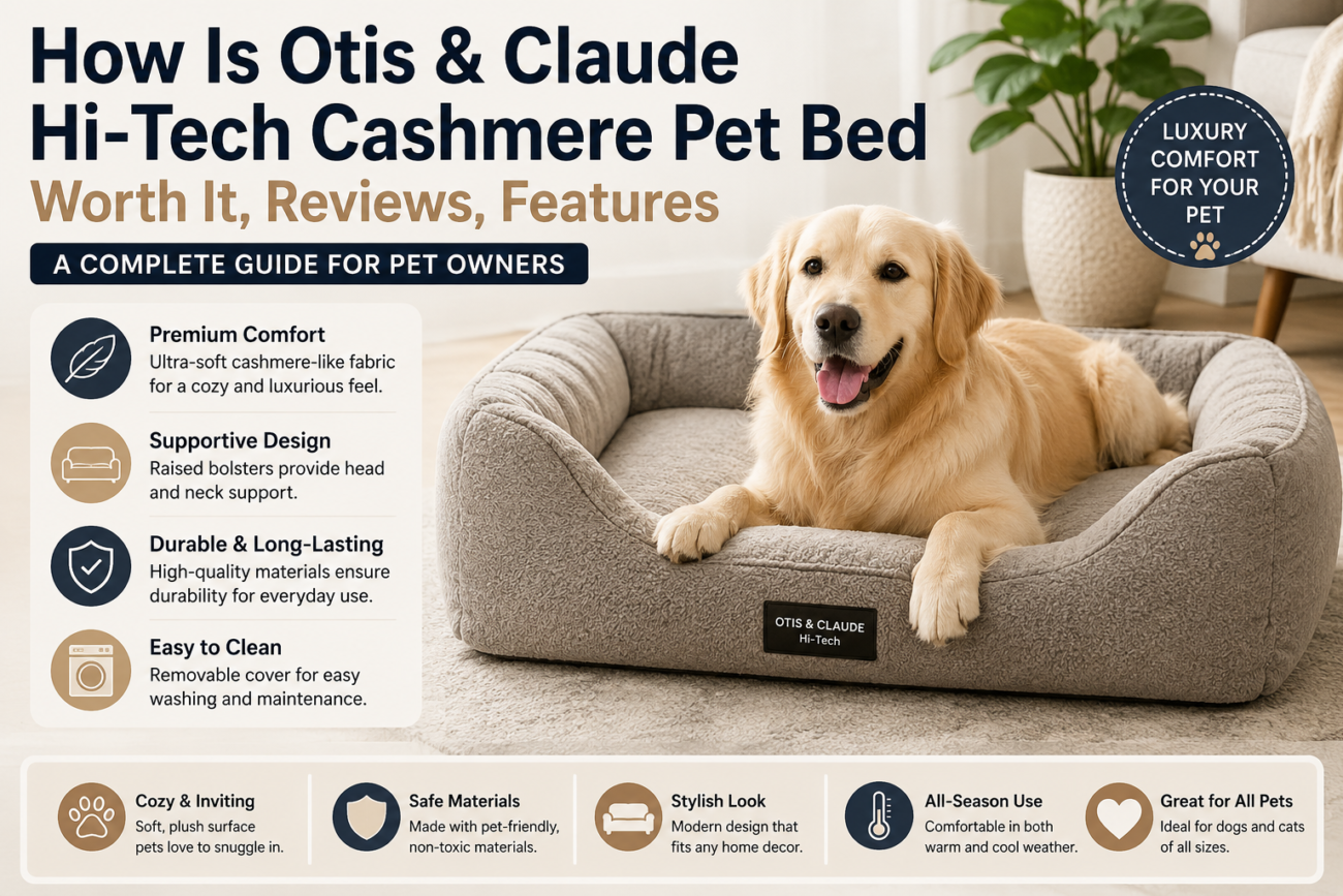 Otis & Claude Hi-Tech Cashmere Pet Bed with a comfortable dog resting on its plush surface