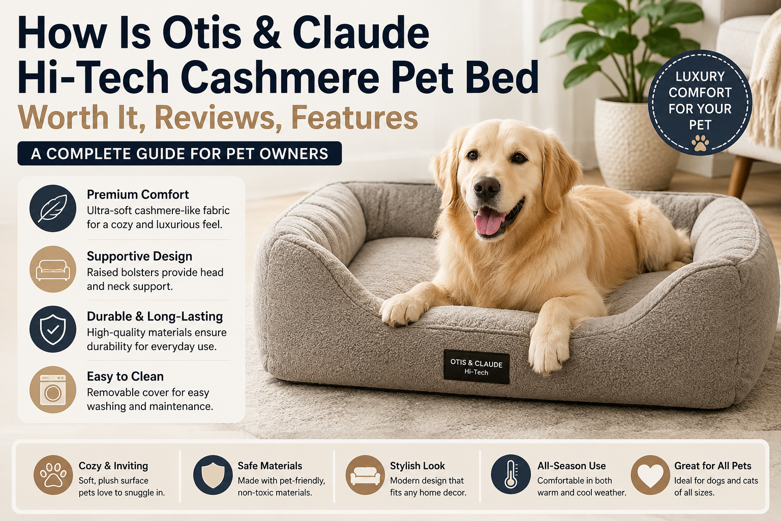 Otis & Claude Hi-Tech Cashmere Pet Bed with a comfortable dog resting on its plush surface